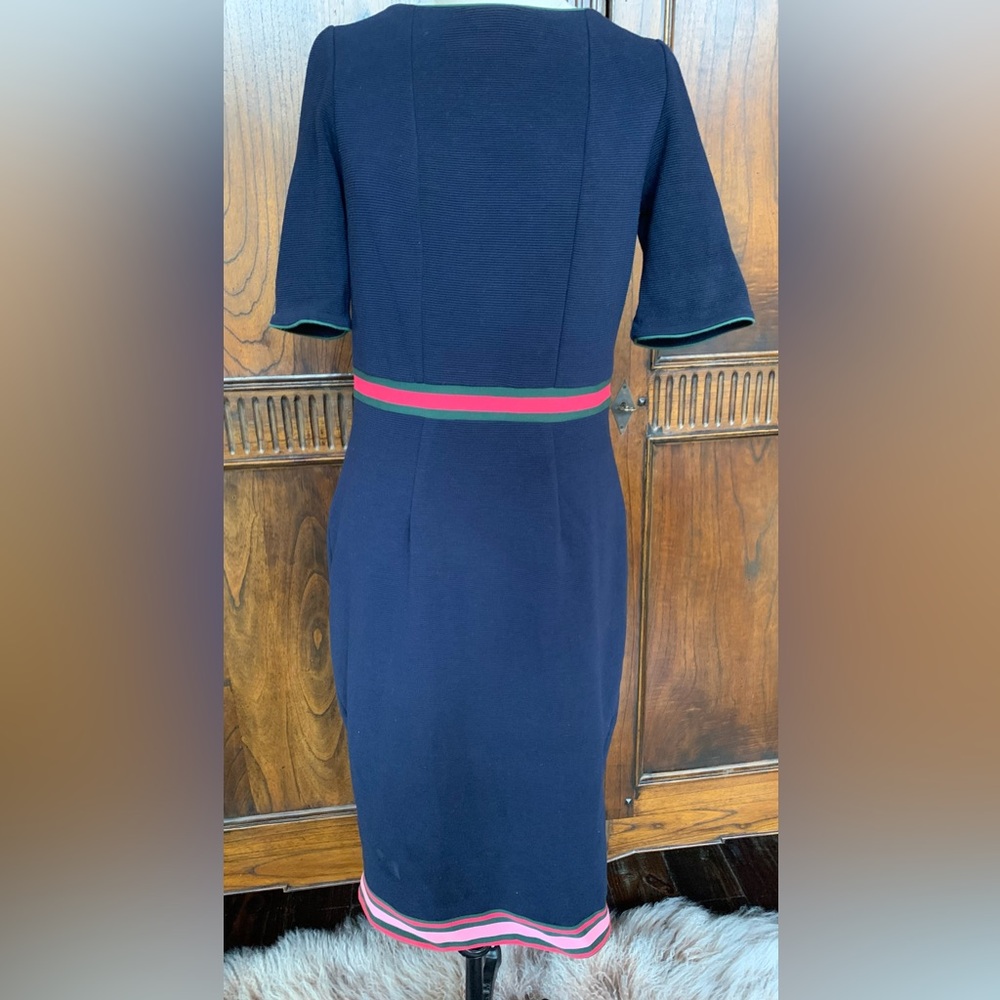 Boden Navy dress with pink and green ribbon detail